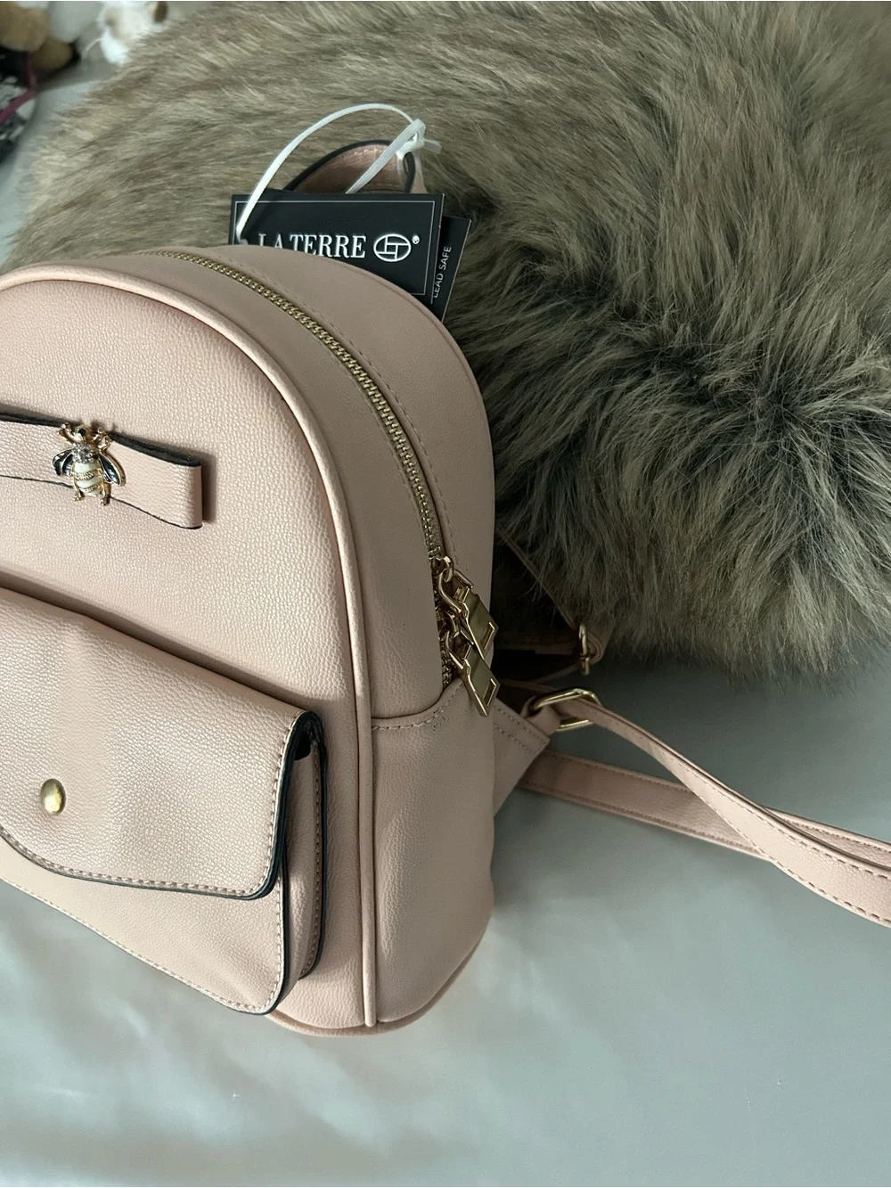 Mini Backpack with Bee Accent - Blush